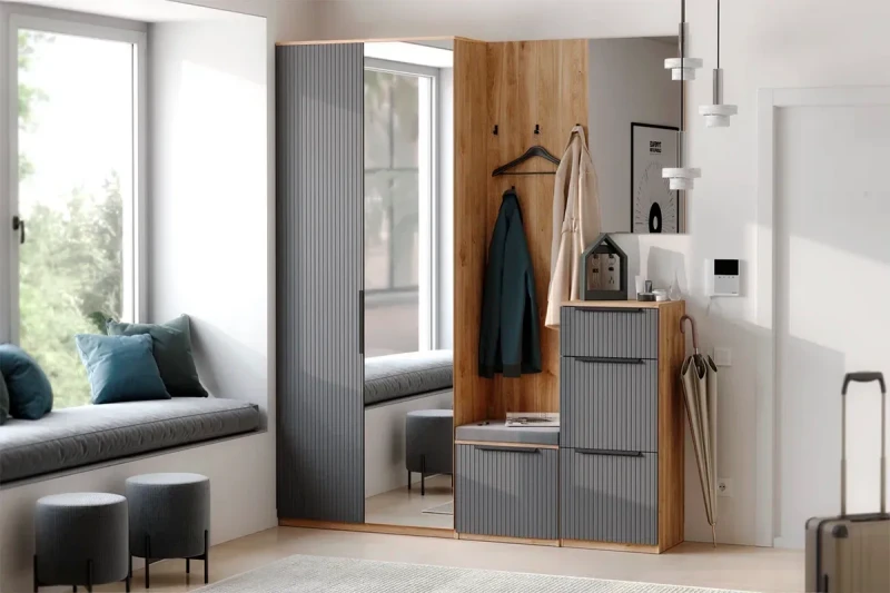 Прихожая Астория №1 (Дуб кастелло медовый / Графит софт) — Мебель-центр Озерцо