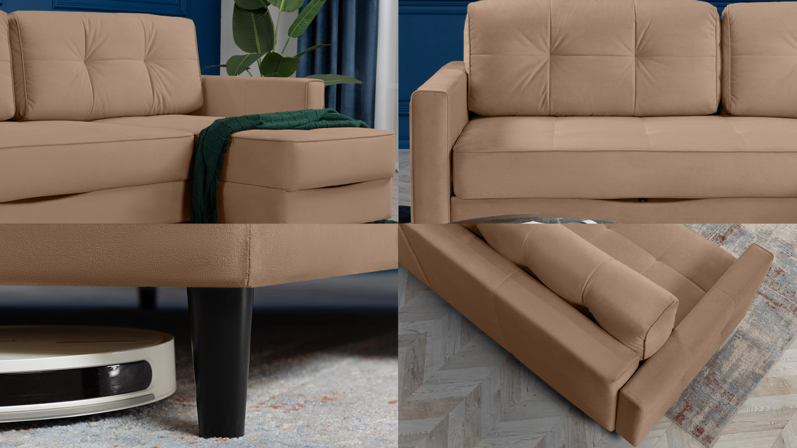 Диван Amani Pro угловой с широкими подлокотниками, ножки: пластик, Тк. Casanova Stone 156x237 — купить в Озерце