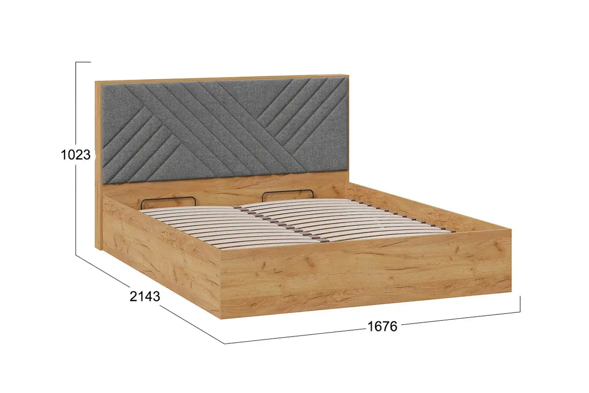 Кровать Хилтон универсальная с ПМ Тип 1 160х200 (Дуб Крафт золотой/Велюр серый) - купить в Озерце