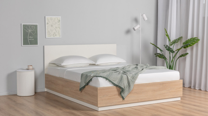 Кровать с подъемным механизмом Twills, цвет Дуб Бардолино натуральный + Белый базовый, 180x200 - купить в Озерце
