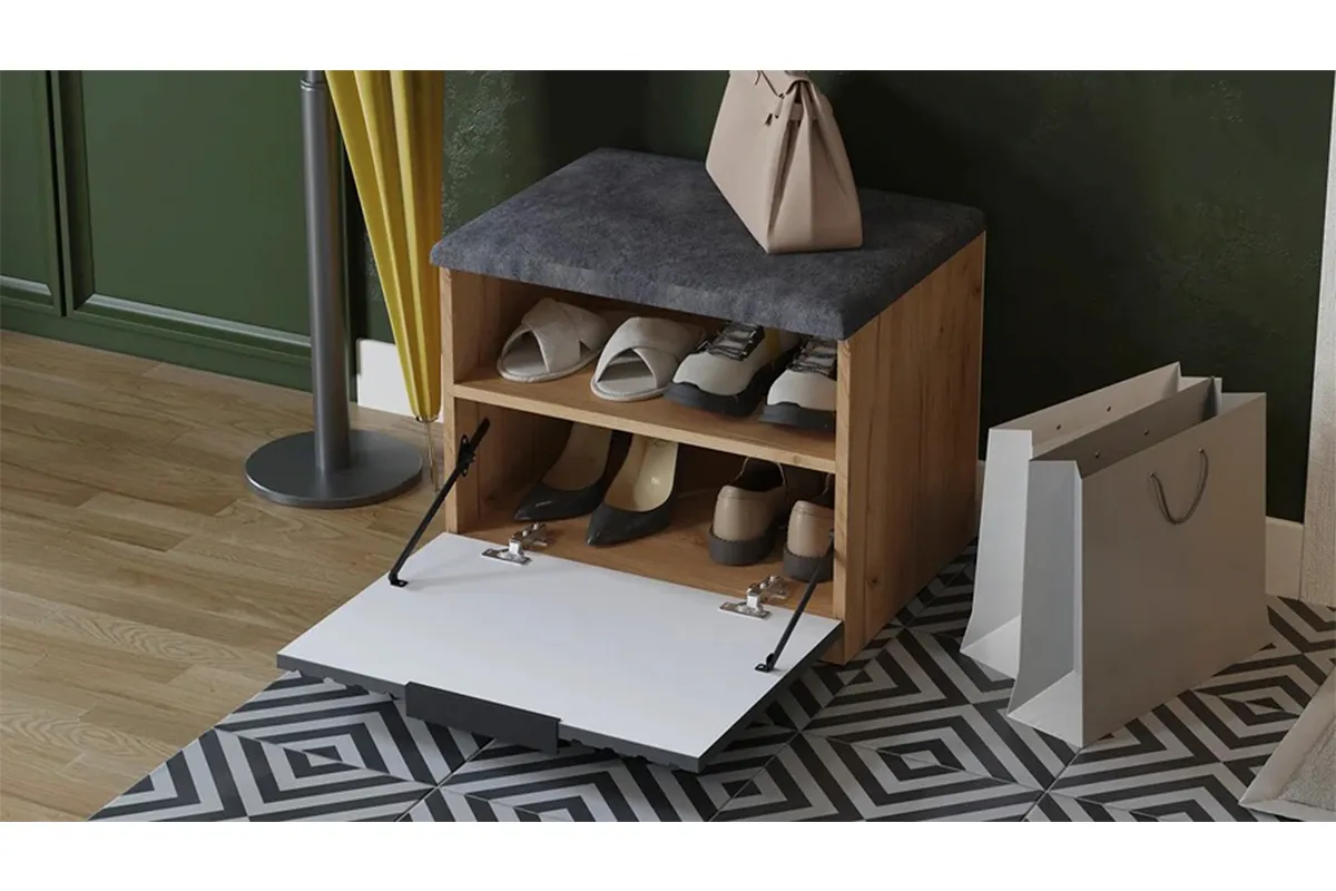 Тумба для обуви Хилтон Исп.2.1 (Дуб Крафт золотой/Графит матовый) — Мебель-центр Озерцо