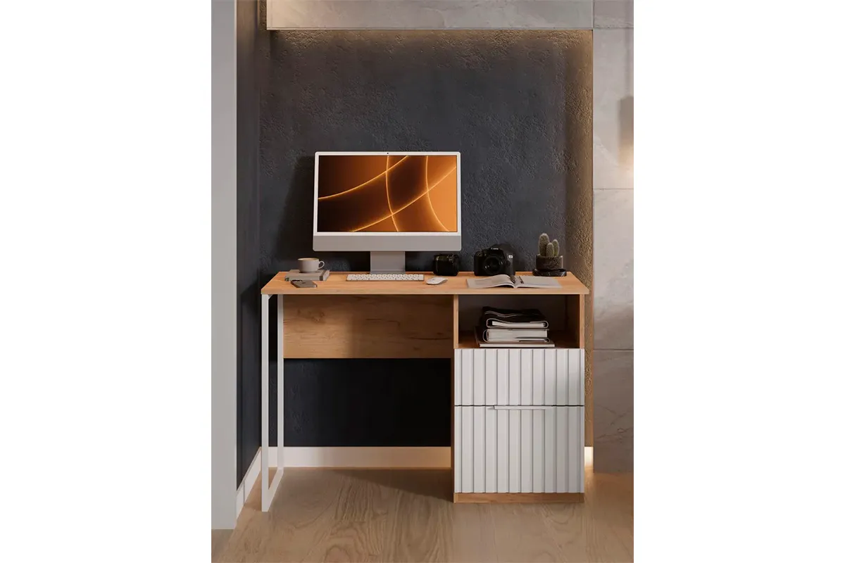 Стол письменный Хилтон Тип 1 (Дуб Крафт Золотой/Белый матовый) — Мебель-центр Озерцо