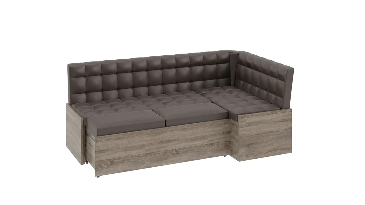 Скамья угловая со спальным местом Форест (Дуб Сонома трюфель/Кожзам коричневый) - купить в Озерце