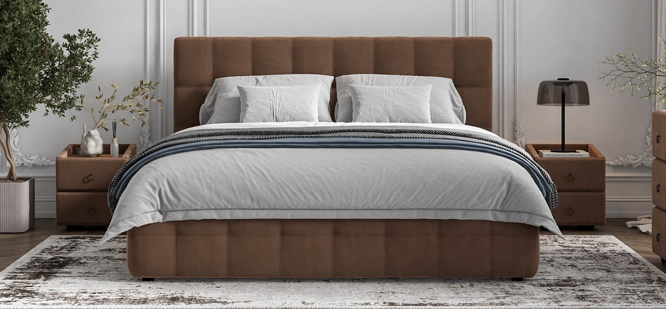 Босс Кровать+ПМ 180*200 Велюр Монолит мокко - купить в Озерце