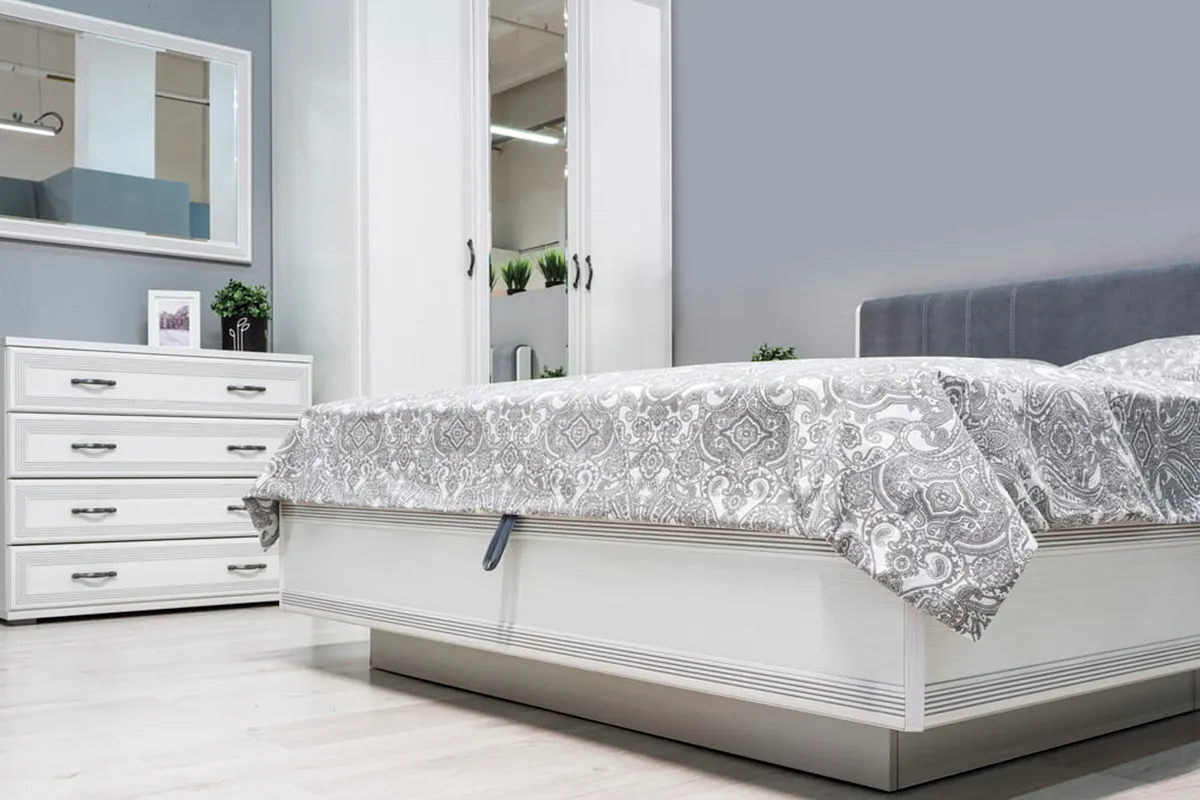 Кровать КР-1013-СЯ-В с ПМ 160х200 (Снежный Ясень/Велюр) - купить в Озерце