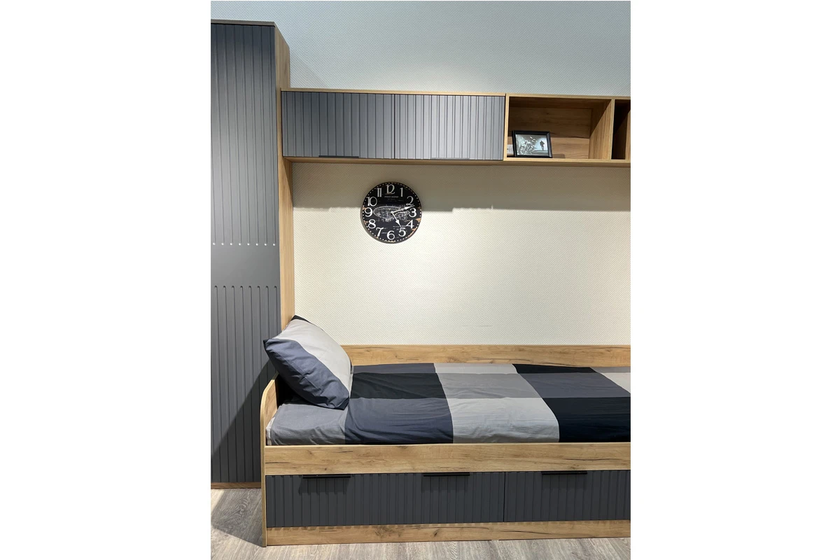 Кровать комбинированная Хилтон 90х200 Тип 1 (Дуб Крафт золотой/Графит матовый) - купить в Озерце