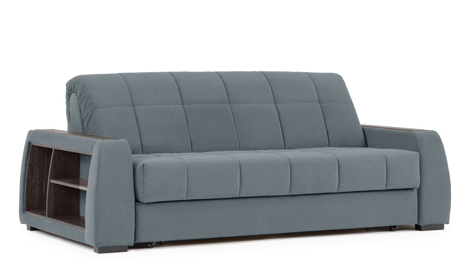 Диван - кровать Domo Pro с полками цвета венге, стежка квадрат, ткань Sky Velvet 18 180x216 — в мебель-центре Озерцо