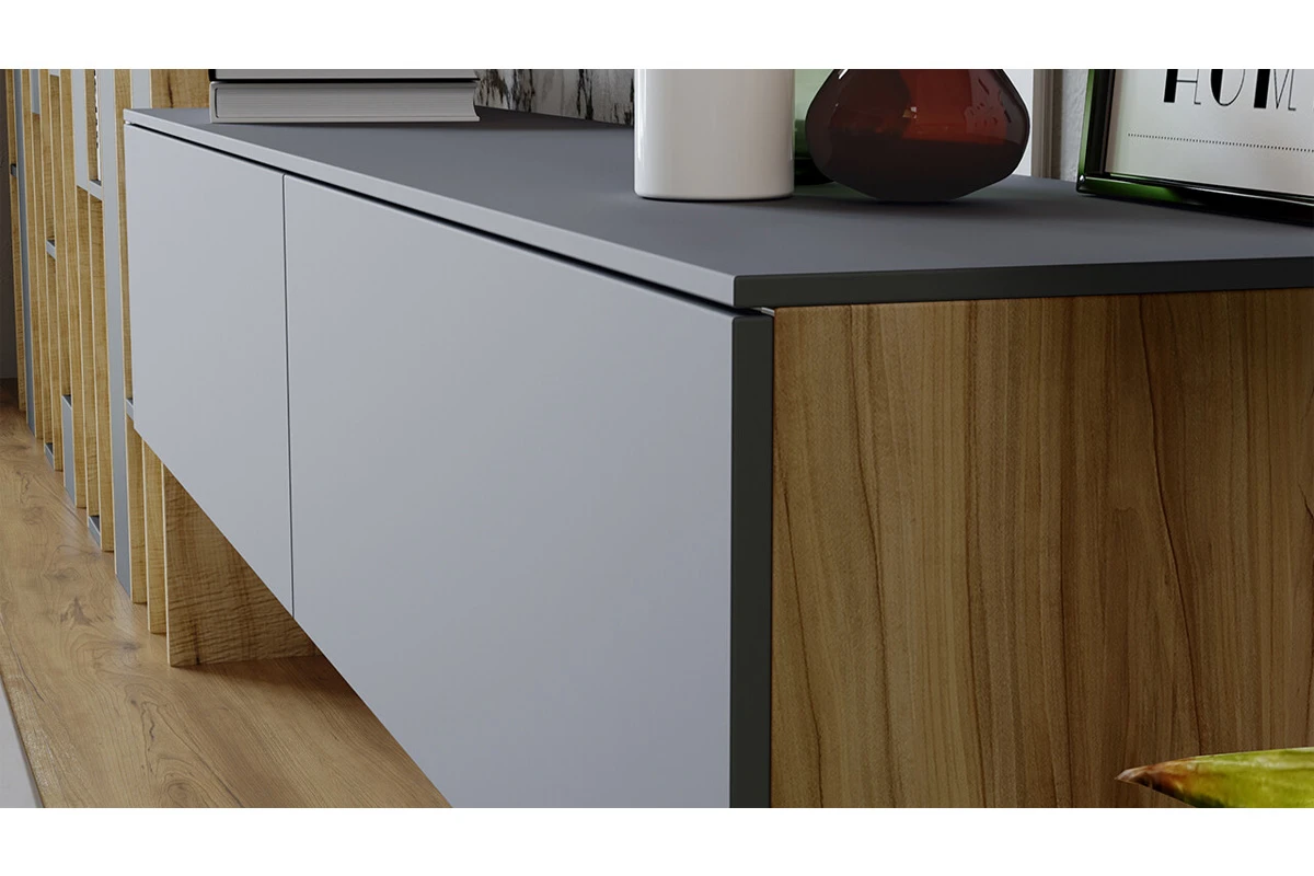 Гостиная Порто №1 ГН-393.001 (Яблоня Беллуно/Графит софт) — Мебель-центр Озерцо