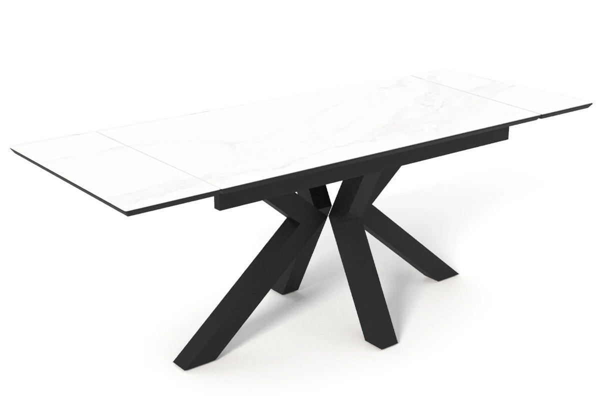 Стол обеденный Кентукки 1400(2000) (Стекло Оптивайт с фотопечатью Белый мрамор / МДФ черный кварц / Рама черная / Металл черный) - купить в Озерце