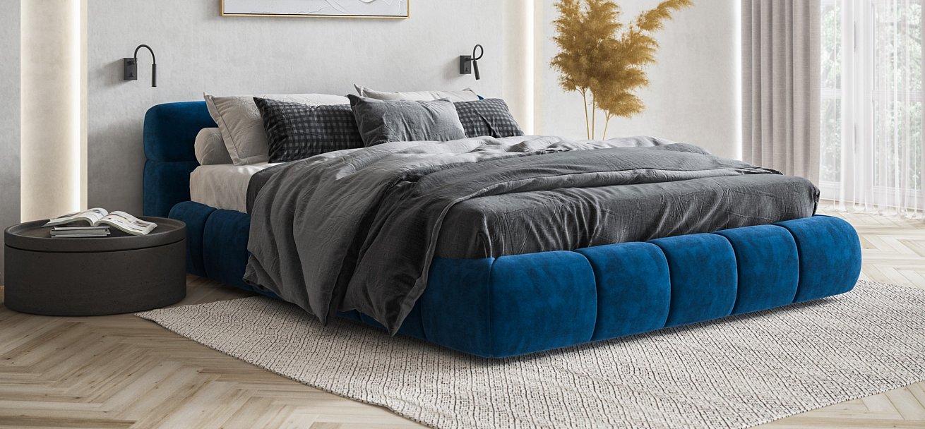 Босс Дрим Кровать+ПМ 160*200 Велюр Монолит синий - купить в Озерце