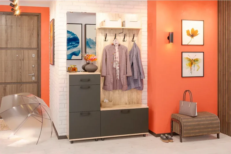 Прихожая Грейс комплект 9 (Гикори Джексон Светлый/Антрацит Матовый) — Мебель-центр Озерцо