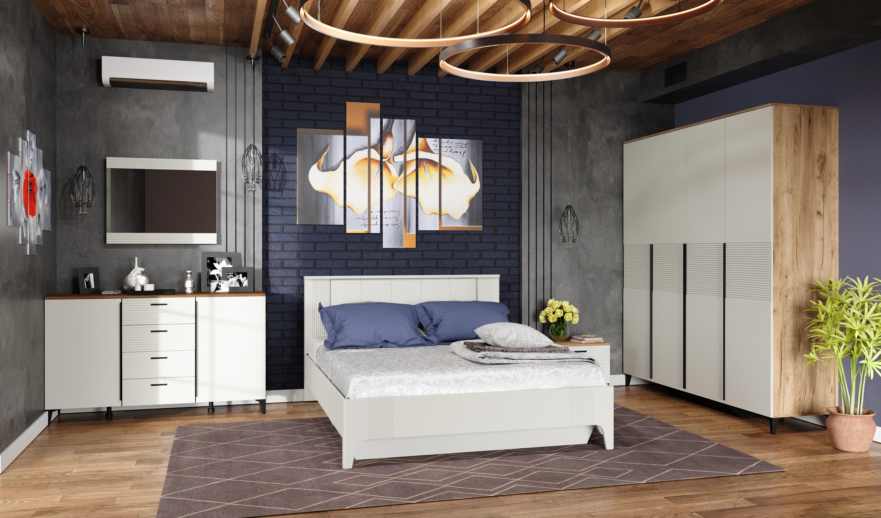 Шкаф для платья и белья Белла №2 (Дуб Вотан/Тальк) в мебель-центре Озерцо