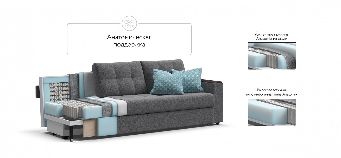 Атланта НПБ 120 диван Рогожка Мальмо серый — купить в Озерце