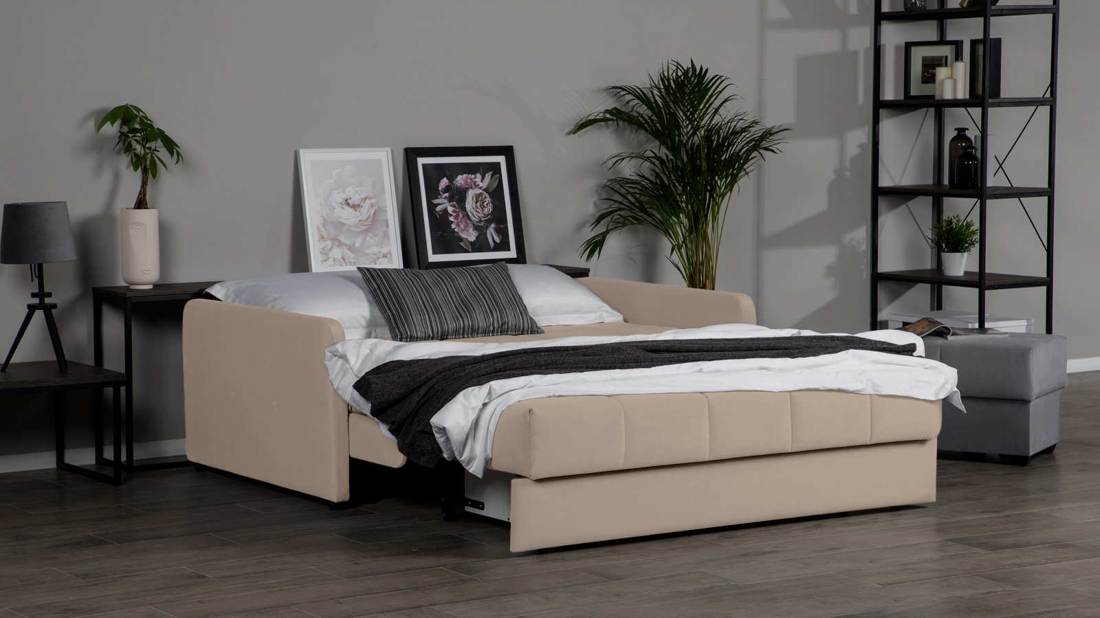 Диван - кровать Domo Pro с узкими подлокотниками, стежка квадрат, ткань Sky Velvet 03 180x216 — купить в Озерце