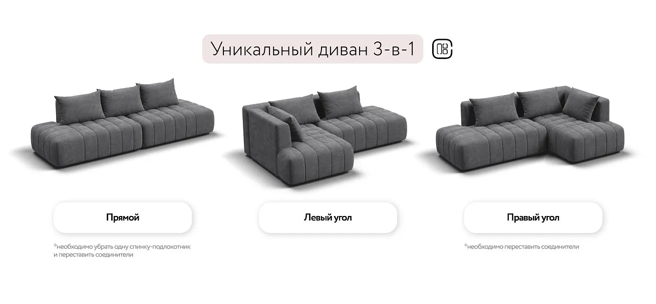Босс Твин угловой диван левый Шенилл Клауд графит — купить в Озерце
