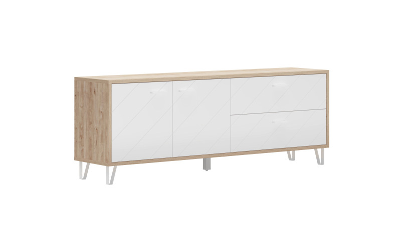 Тумба двухдверная с 2 ящиками Agira 42x180.5, цвет Гикори кингстон+Белый блеск — купить в Озерце