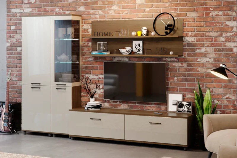 Гостиная Грейс комплект 2 (Гикори Джексон Темный/Кашемир Глянцевый) — Мебель-центр Озерцо