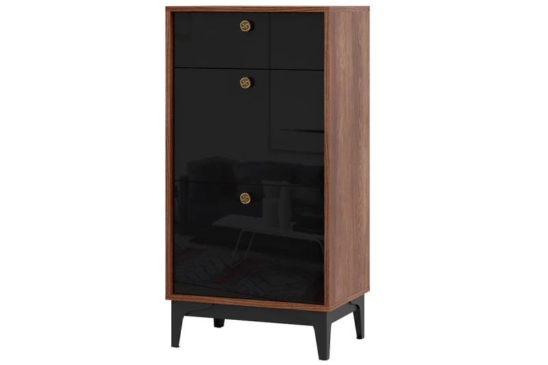 Комод Brass КМ-4 (Каштан/Чёрный глянец (МДФ)) - заказать на Ozerco.com Комод Brass КМ-4 (Каштан/Чёрный глянец (МДФ)) — Мебель-центр Озерцо