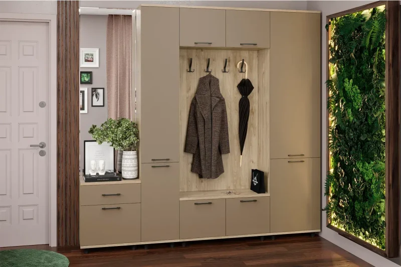 Прихожая Грейс комплект 3 (Гикори Джексон Светлый/Латте Матовый) — Мебель-центр Озерцо