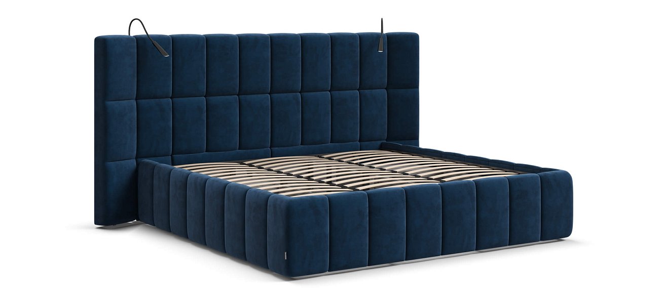 Босс ХО Кровать 180*200 Велюр Монолит синий - купить в Озерце