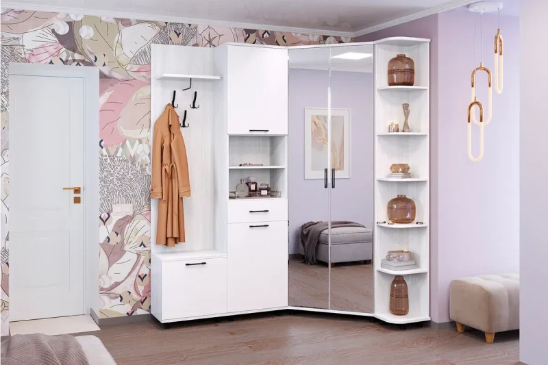 Прихожая Грейс комплект 4 (Снежный Ясень/Белый Бриллиант Глянцевый) — Мебель-центр Озерцо