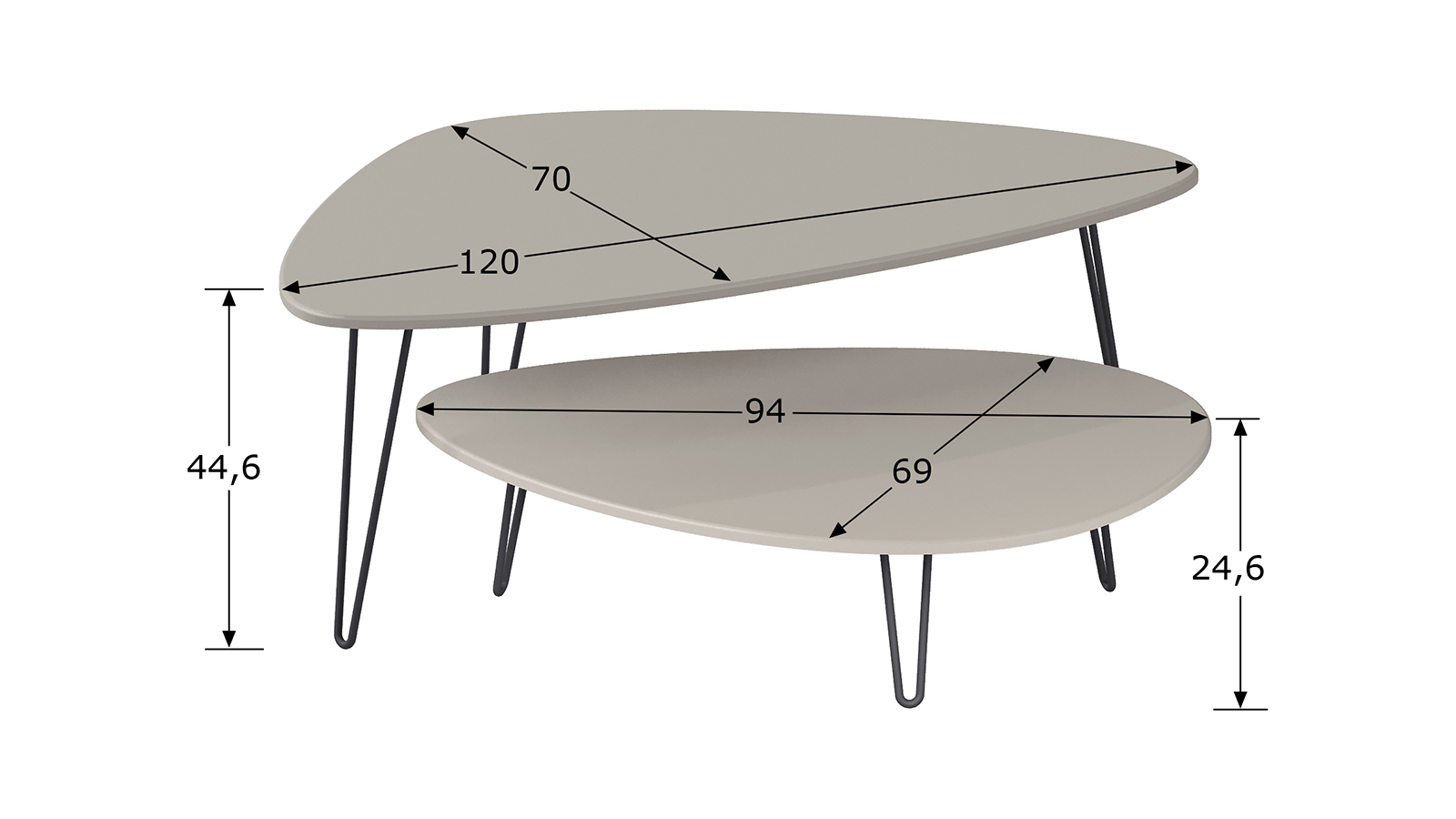 Комплект журнальных столов Gardy, цвет Глиняный серый 70x120 — купить в Озерце