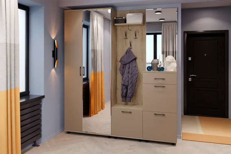 Прихожая Грейс комплект 8 (Гикори Джексон Светлый/Латте Матовый) — Мебель-центр Озерцо