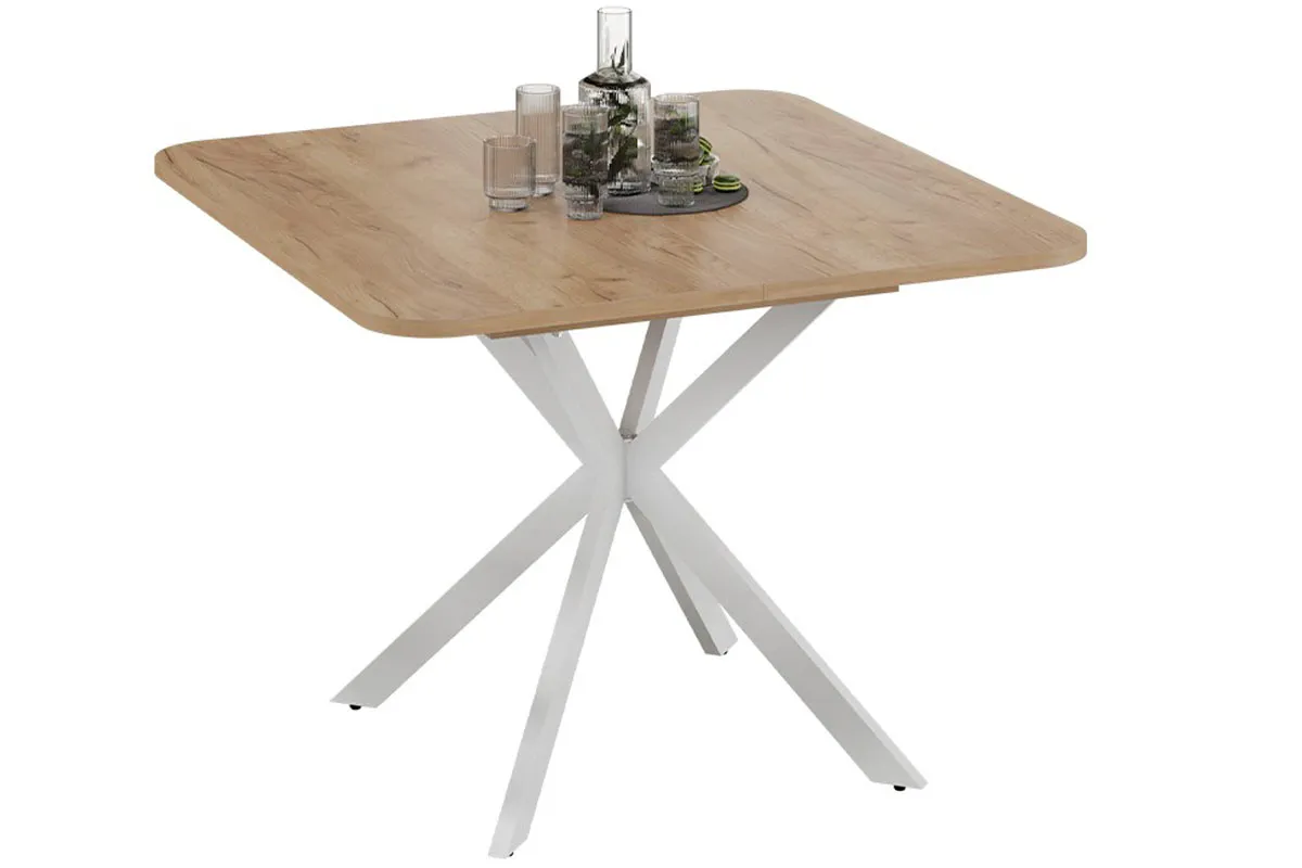 Стол обеденный Лиссабон раздвижной Тип 1 (Белый муар/Дуб Крафт золотой) - купить в Озерце