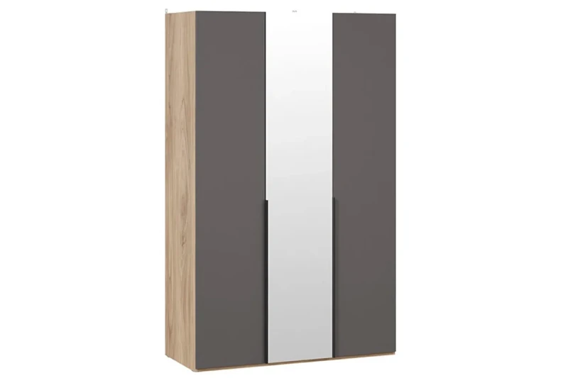 Шкаф для одежды Порто СМ-393.07.112 (580) с 2 глухими и 1 зеркальной дверями (Яблоня Беллуно/Графит софт) в мебель-центре Озерцо