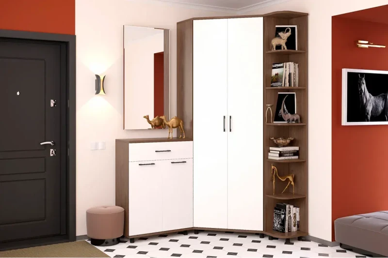 Прихожая Грейс комплект 6 (Гикори Джексон Темный/Белый Бриллиант Глянцевый) — Мебель-центр Озерцо