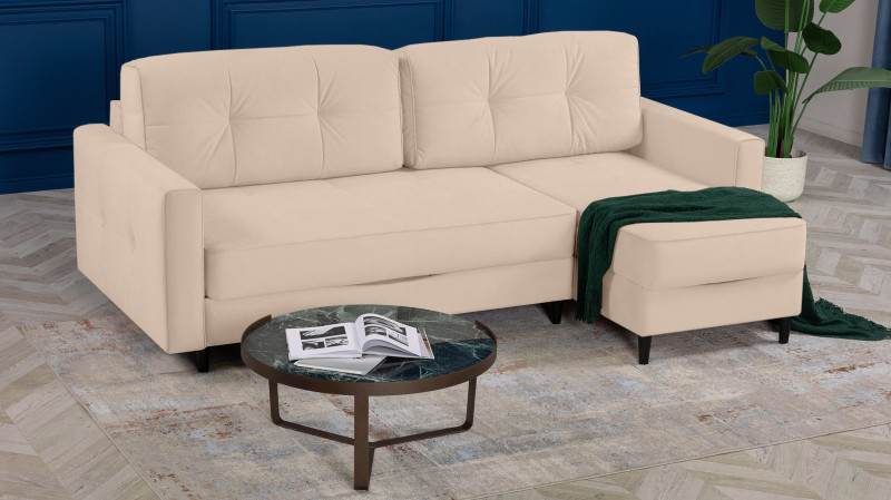 Диван Amani Pro угловой с широкими подлокотниками, ножки: пластик, Тк. Casanova Milk 156x237 — купить в Озерце