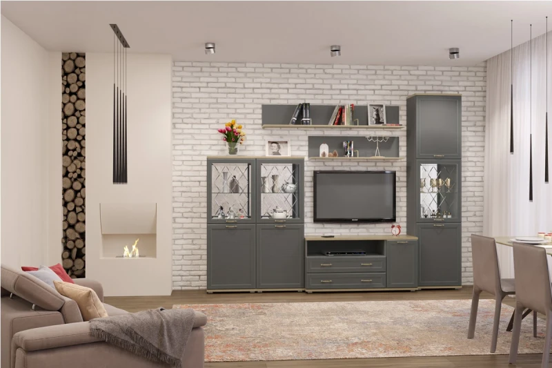 Гостиная Карина-22 (Гикори Джексон Светлый/Серый Оникс) — Мебель-центр Озерцо