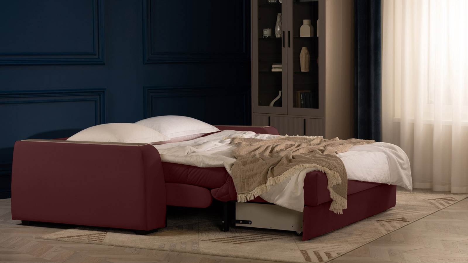 Диван - кровать Domo Pro с накладкой цвета венге, стежка квадрат, ткань Sky Velvet 32 180x216 — в мебель-центре Озерцо