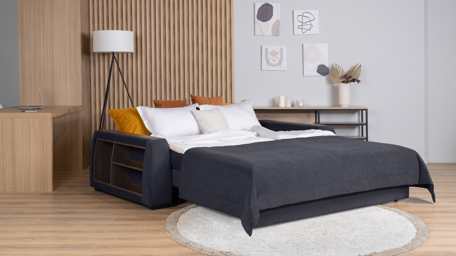 Диван - кровать Domo Pro с полками цвета венге, стежка квадрат, ткань Sky Velvet 40 160x216 — в мебель-центре Озерцо