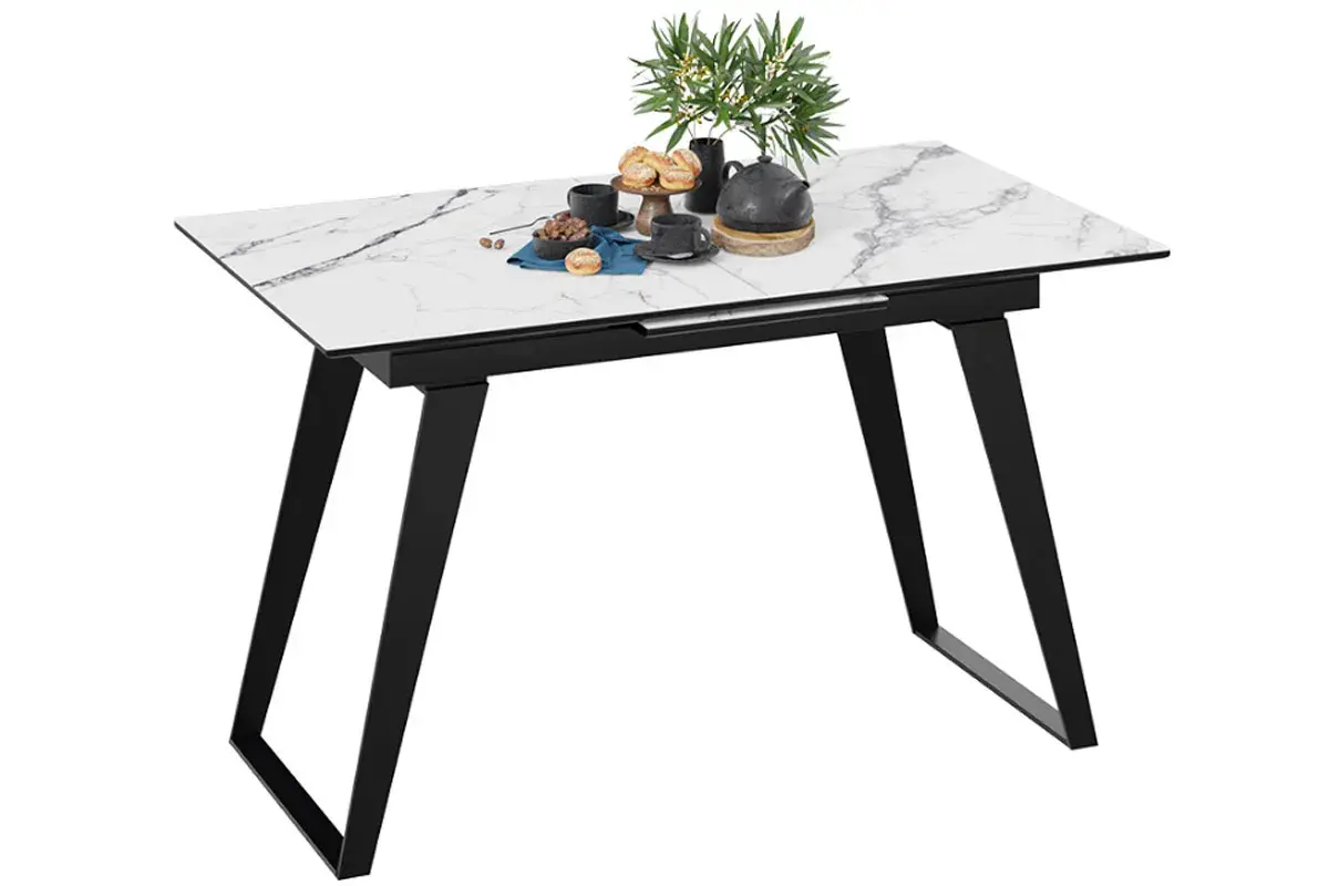 Стол обеденный Техно (Черный муар/Стекло глянцевое белый мрамор) - купить в Озерце
