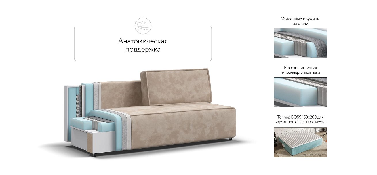 Диван NORD mini Велюр Alkantara пепел — купить в Озерце