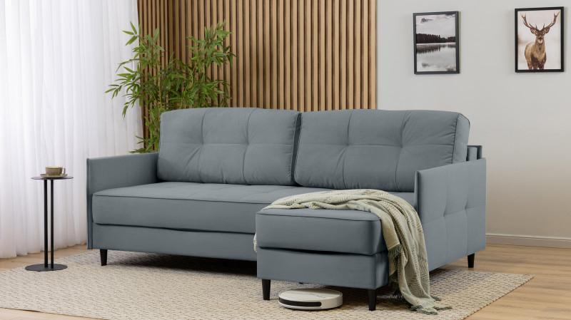 Диван Amani Pro угловой с узкими подлокотниками, ножки: пластик, Тк. Sky Velvet 18 156x217 — купить в Озерце