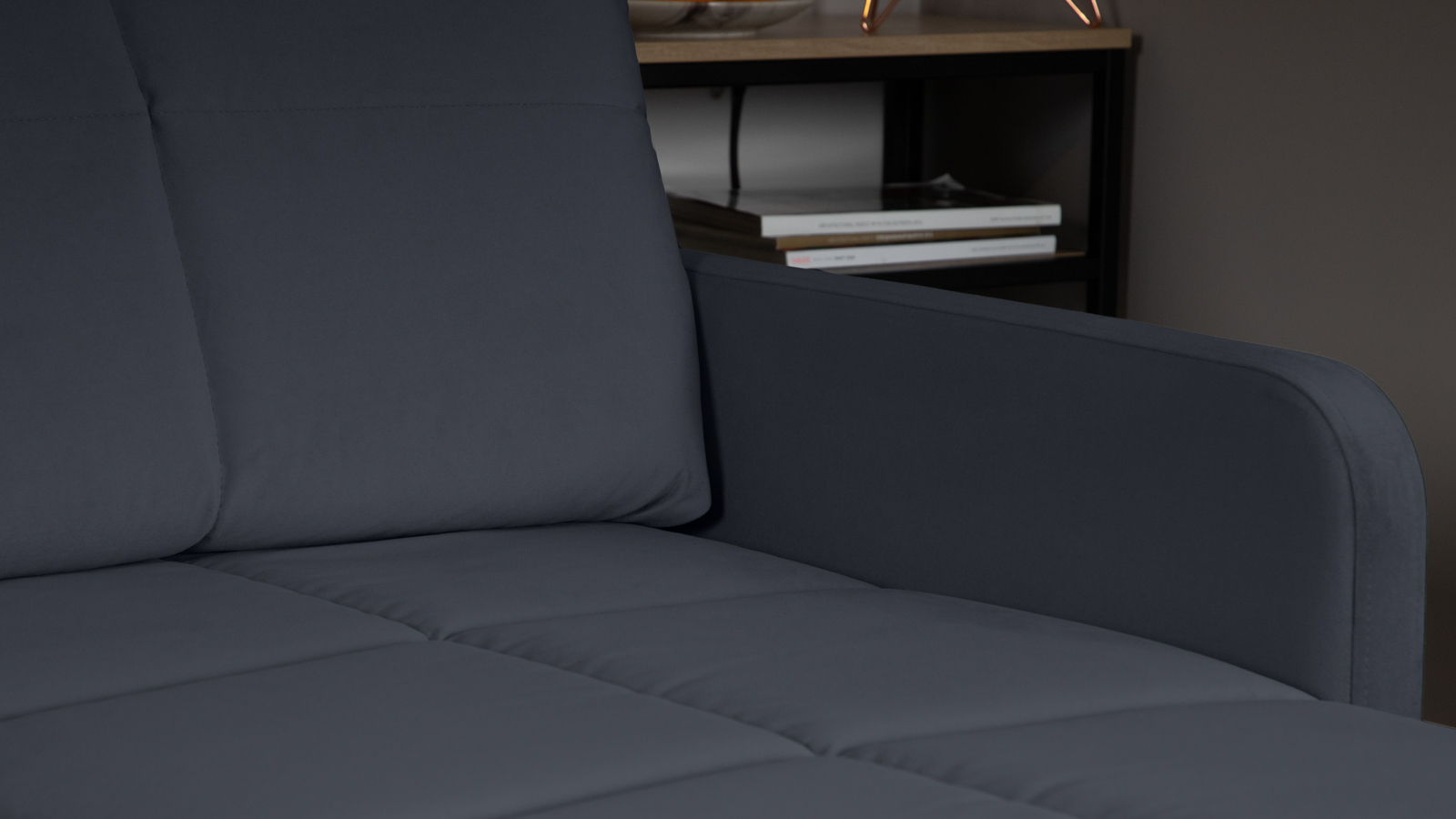 Диван угловой Domo Pro с узкими подлокотниками, стежка квадрат, ткань Sky Velvet 40 140x216 — купить в Озерце
