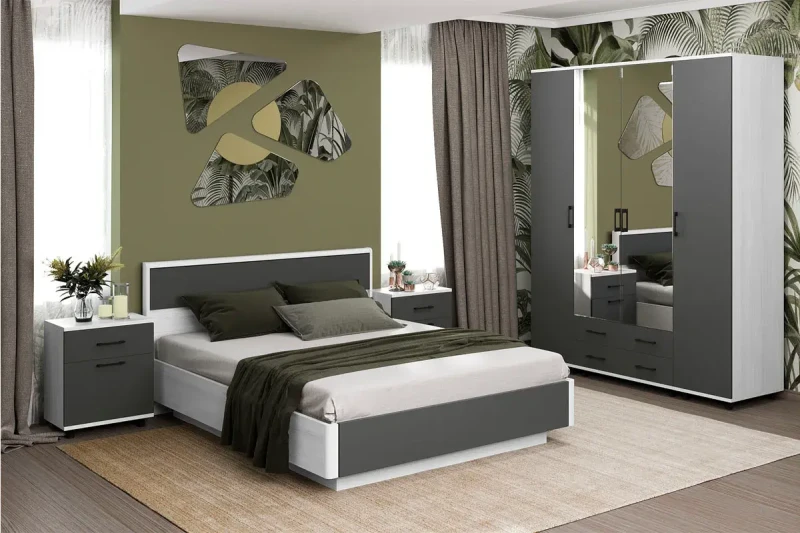 Спальня Грейс комплект 6 (Снежный Ясень/Антрацит матовый) - купить в Озерце