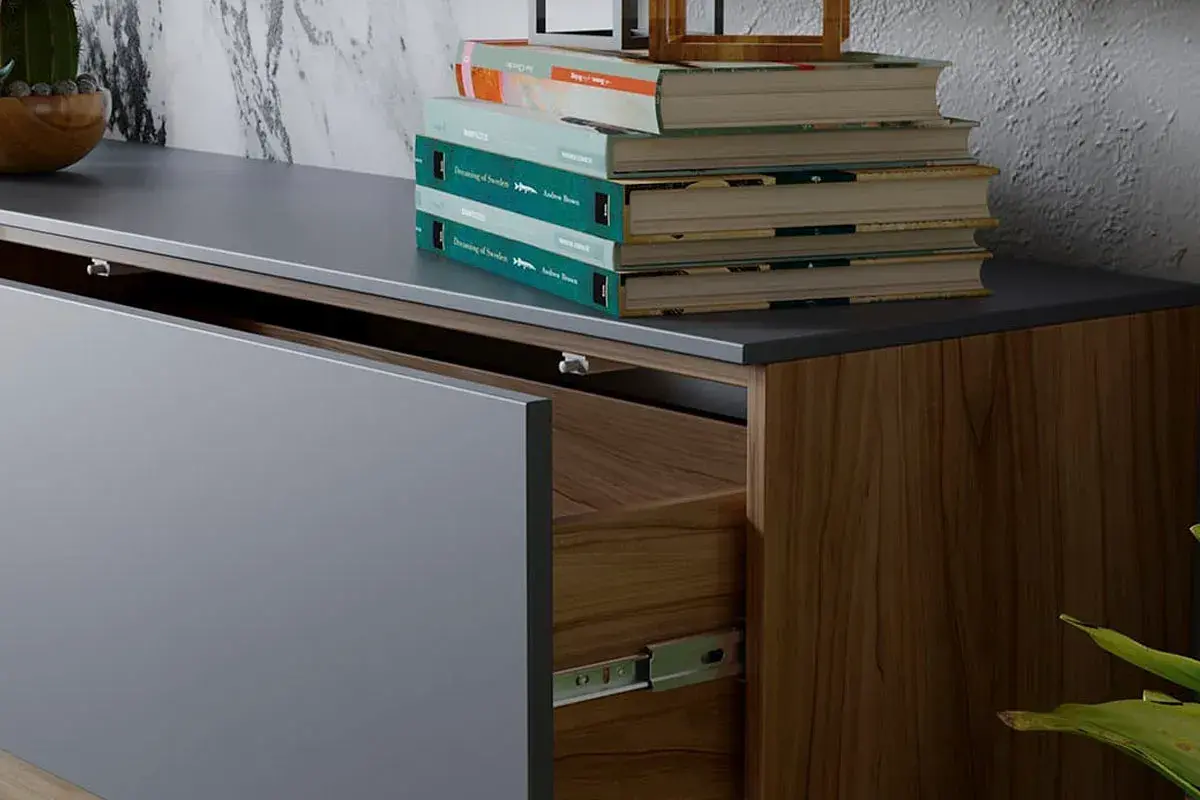 Гостиная Порто №5 (Яблоня Беллуно/Графит софт) — Мебель-центр Озерцо