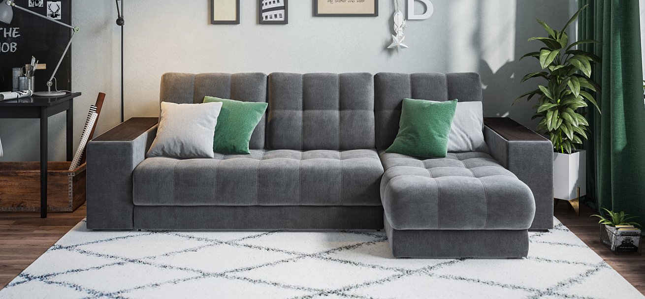 Угловой диван BOSS 3.0 XL велюр Monolit серый — купить в Озерце