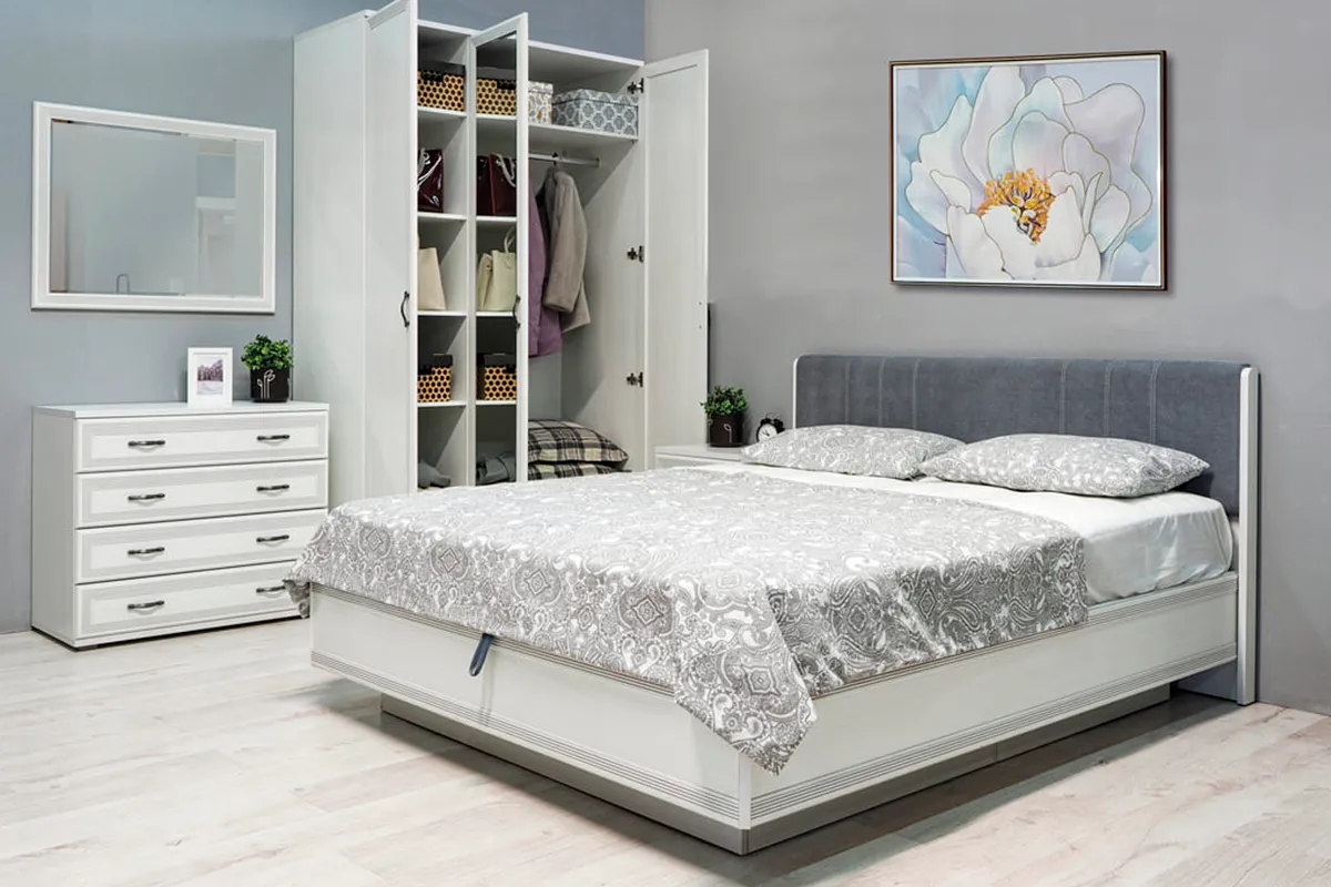 Кровать КР-1013-СЯ-В с ПМ 160х200 (Снежный Ясень/Велюр) - купить в Озерце