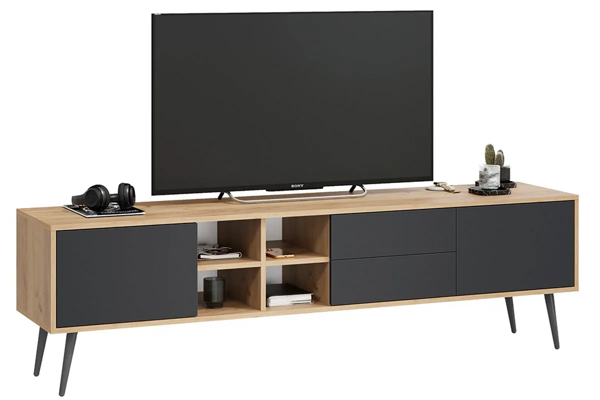 Тумба под ТВ тип 5 с опорами (Дуб крафт золотой/Антрацит/Серый) — Мебель-центр Озерцо
