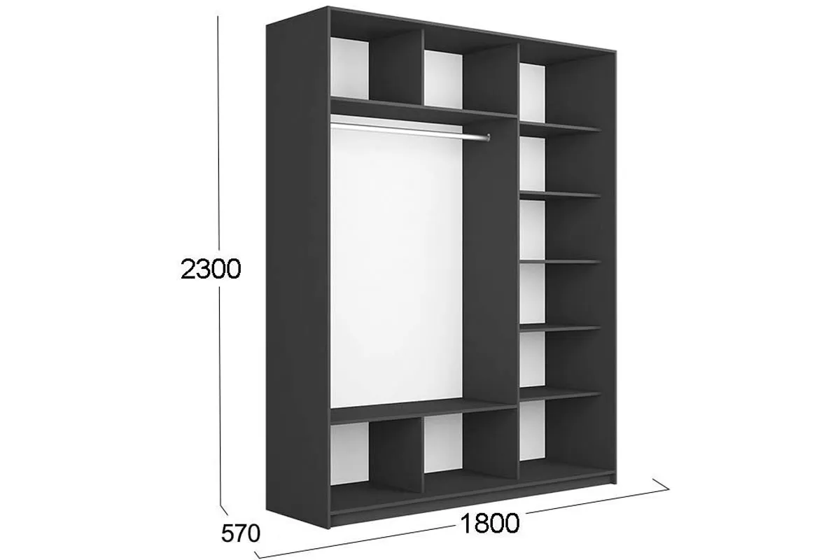 Шкаф-купе 3-х дверный Траст СШК 2.180.60-11.11.11 (1800x570x2300) (Серый диамант) в мебель-центре Озерцо