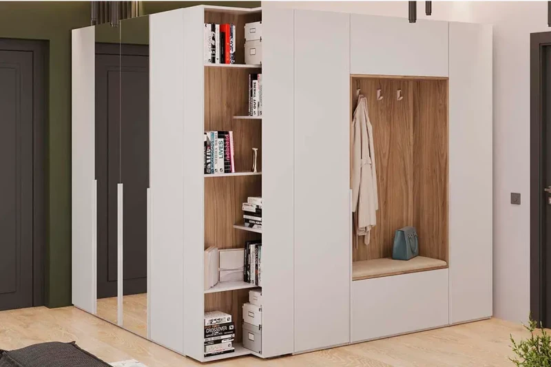 Прихожая Порто № 5 ГН-393.205 (Белый Жемчуг/Яблоня Беллуно/Белый софт) — Мебель-центр Озерцо