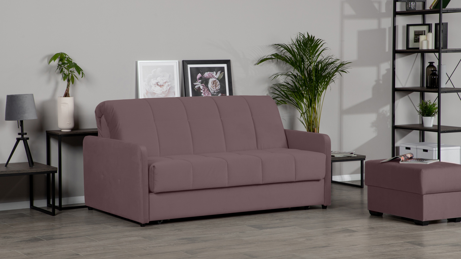 Диван - кровать Domo Pro с узкими подлокотниками, стежка квадрат, ткань Casanova Lilac 180x216 — купить в Озерце