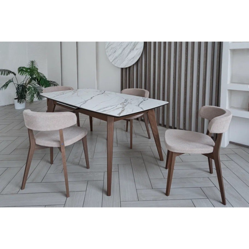 Стол БЕРГАМО-АВТО 89x160/200 керамика белый+золото мат/дуб олово - купить в Озерце