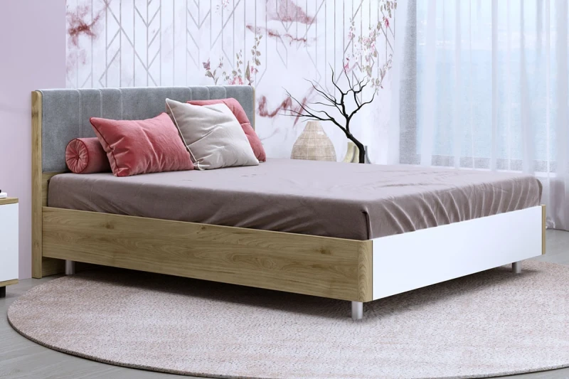 Кровать КР-5013-ГС-БГ 160х200 (Гикори Джексон Светлый/Белый Бриллиант Глянцевый) - купить в Озерце