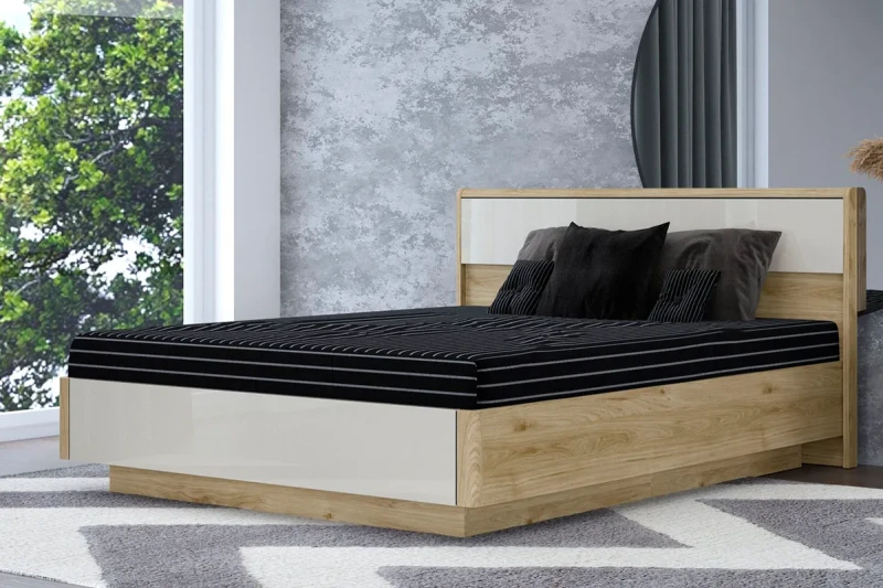 Кровать КР-4003-ГС-КГ с ПМ 160х200 (Гикори Джексон Светлый/Кашемир Глянцевый) - купить в Озерце