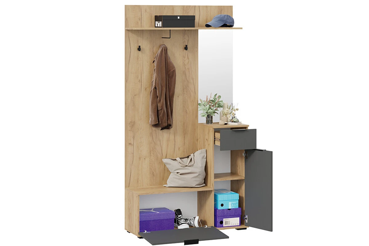 Секция комбинированная Эвита Тип 1 (Дуб Крафт золотой/Графит серый) — Мебель-центр Озерцо